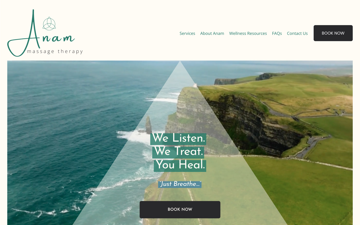 Anam Massage Therapy website design by Vagari Creative