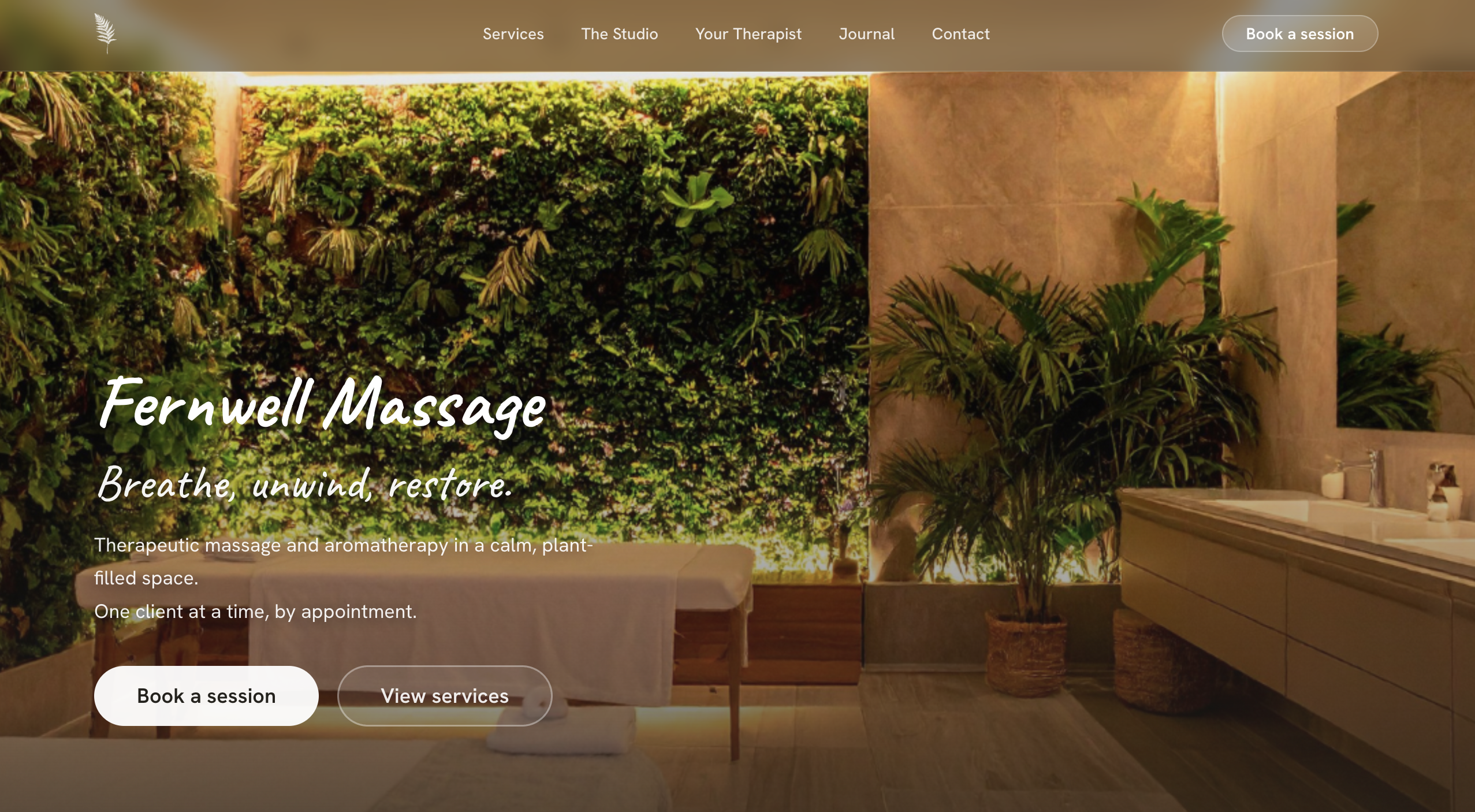 Fernwell wellness website design, desktop view