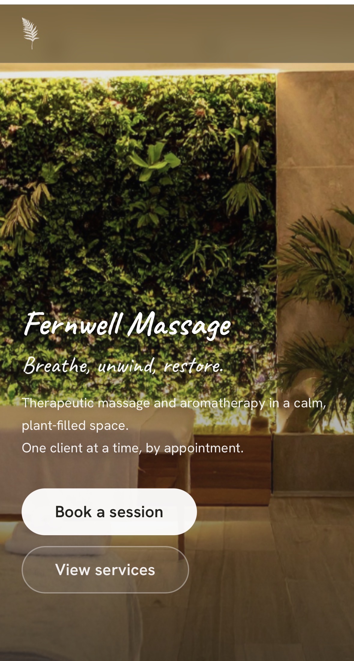 Fernwell wellness website design, mobile view